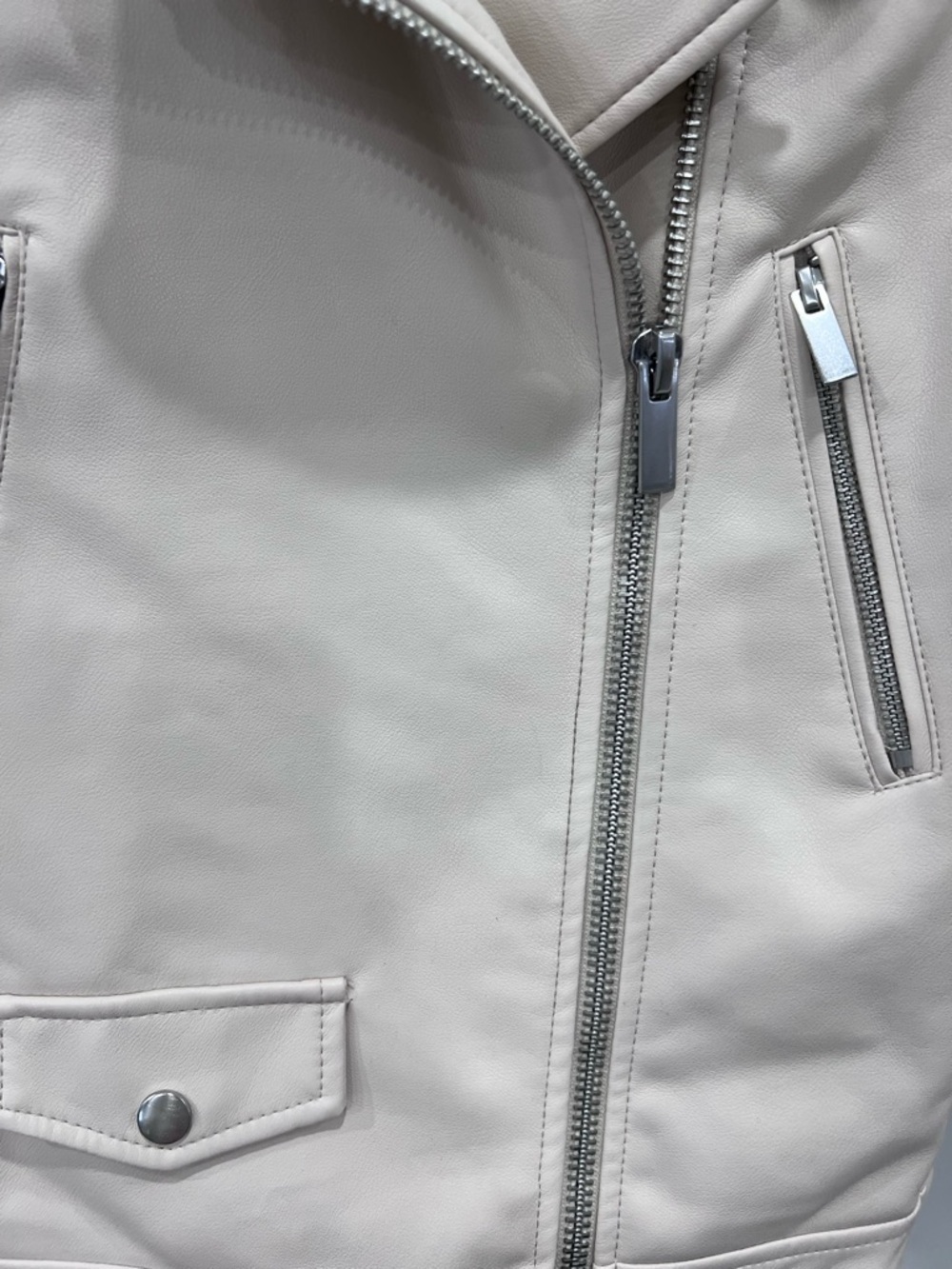 Zara Light Cream Faux Leather Biker Jacket - Picture 4 of 11